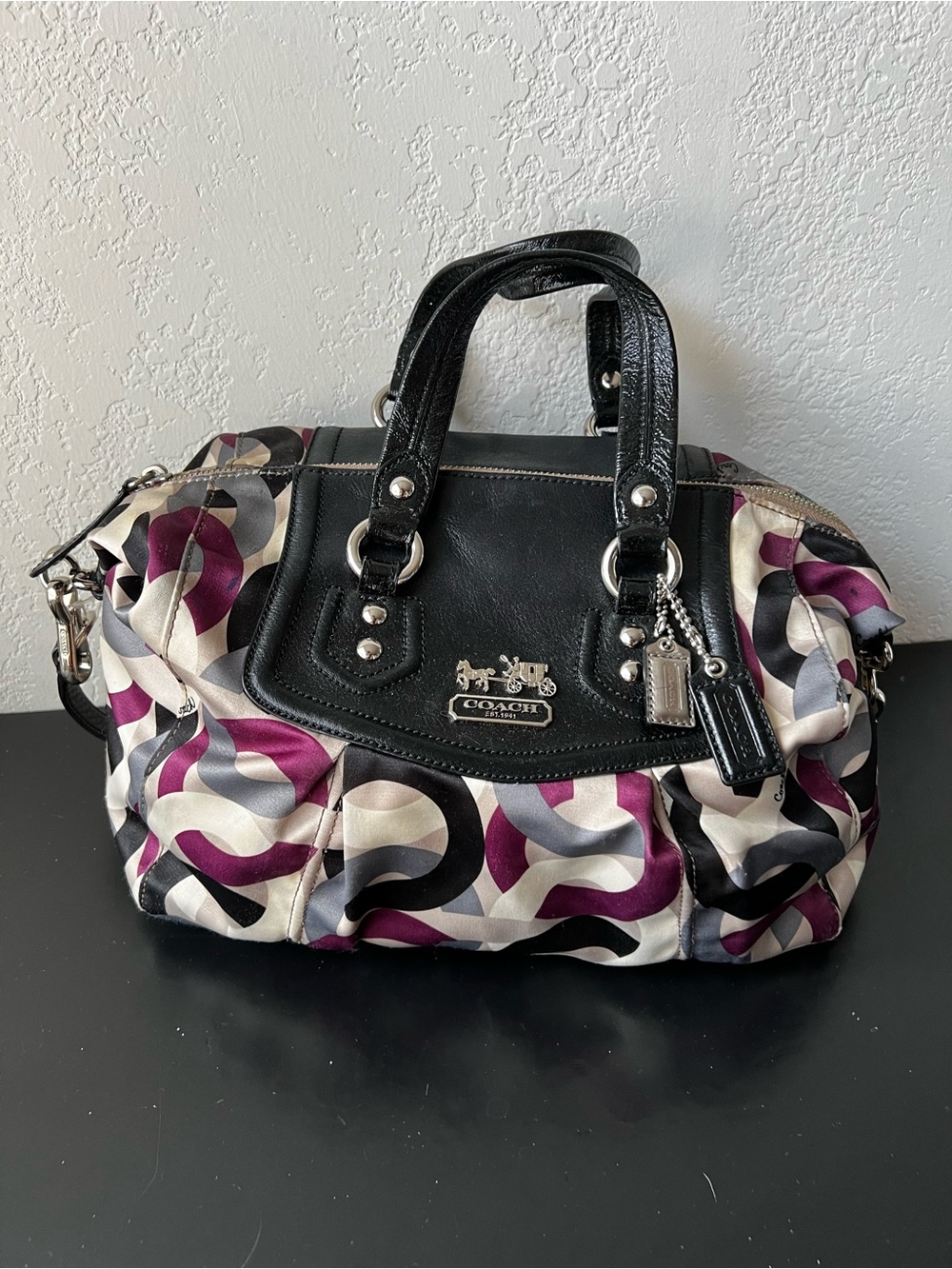 COACH Madison Graphic Op Art Audrey Satchel - Purple/Black/Beige (Style 14319)